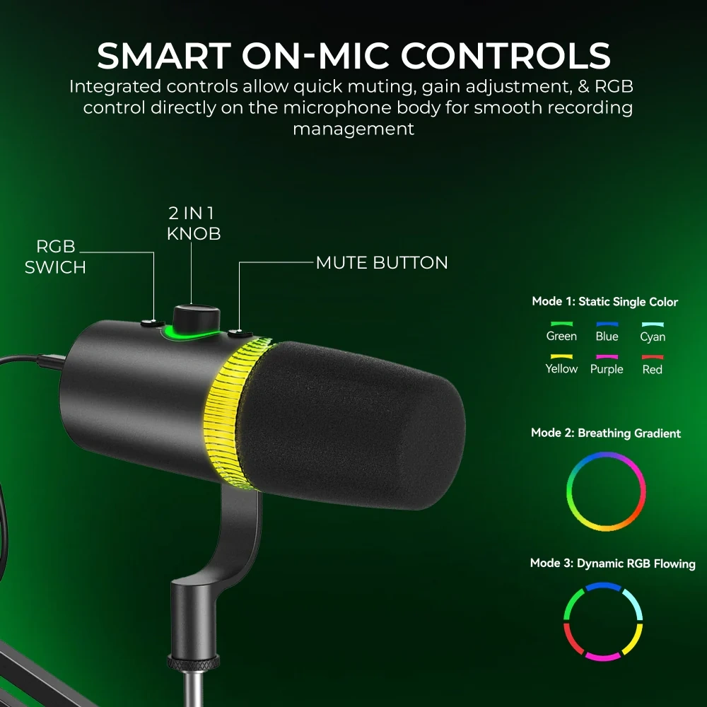 DigiTek USB Professional Dynamic Podcast Microphone RGB (DM 701) view 5